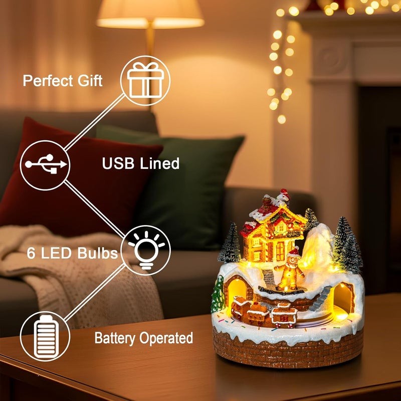 MXwcy Animated Gingerbread House Christmas Village – Lighted Musical Figurine with Moving Train, Holiday Collectible Statue, Tabletop Decor - Image 5